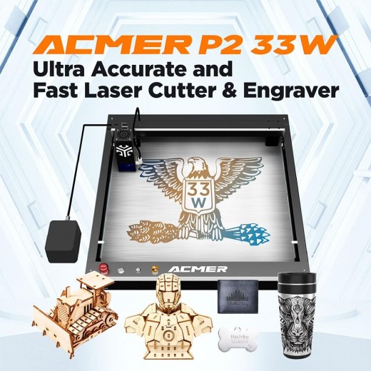 Лазерный гравер ACMER P2, 33 Вт, с автоматической воздушной помощью, 0,08*0,1 мм, 24000 мм/мин, 420*400 мм, 